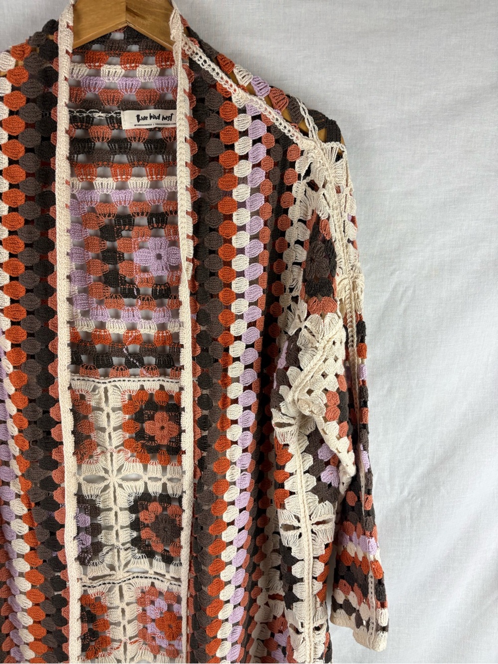 Three Bird Nest Soulful Wanderer Crochet Duster Brown Multi Cardigan - Picture 4 of 9